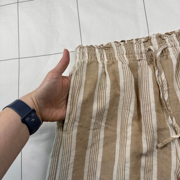 Madewell Pants Womens Small Tan Huston Cropped Pull On Linen Wide Leg Smocked - Picture 5 of 11